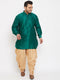 Vastramay Men's Plus Size Green Silk Blend Curved Kurta Dhoti Set